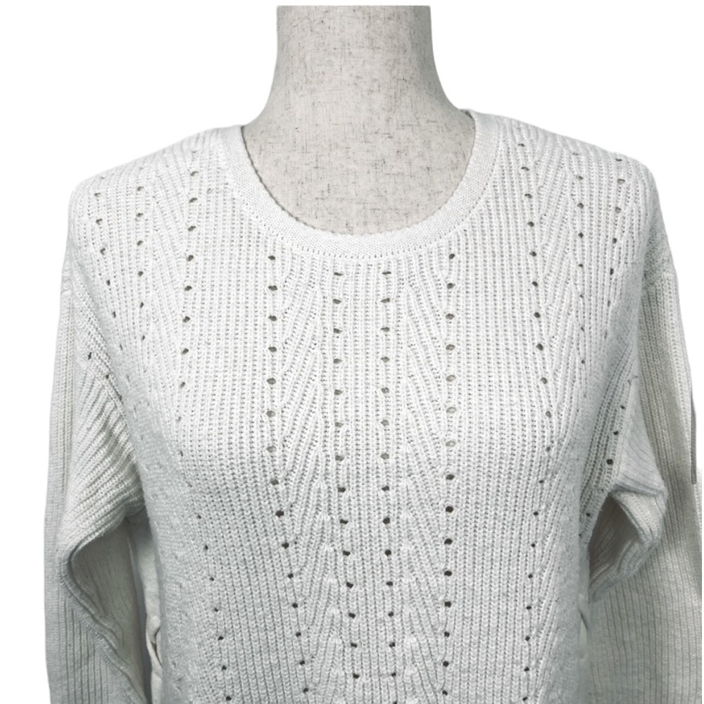 Talbots Cotton Blend Pullover Sweater Lace Up Split Sides. Ivory. PM #419 - Picture 3 of 9